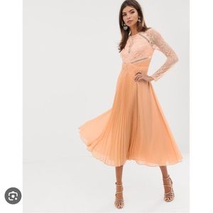 ASOS Peach and lace chiffon MIDI Dress